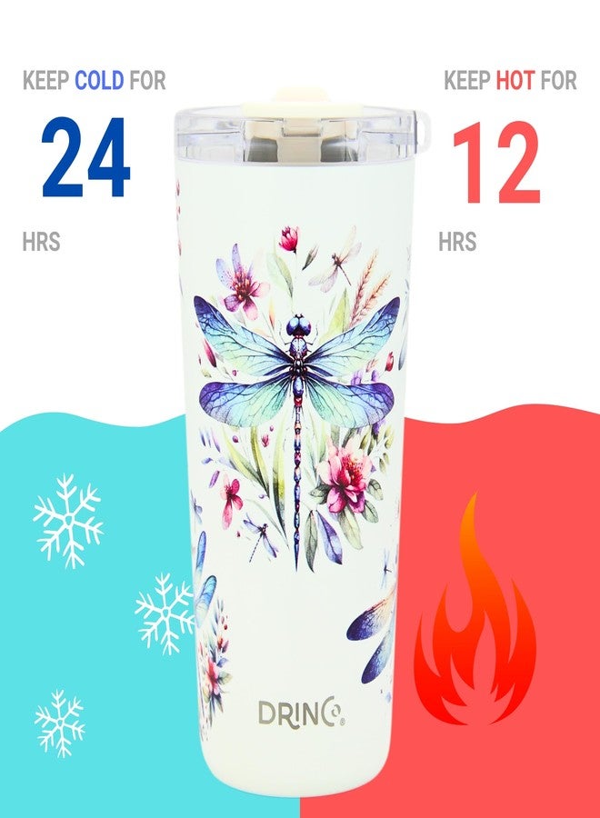 Drinco - 20 oz Stainless Steel Tumbler | Double Walled Vacuum Insulated Mug With Lid, 2 Straws, For Hot & Cold Drinks (20oz Dragonfly) - Image 3