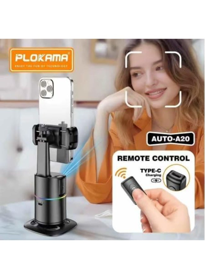 Plokama AUTO-A20 Mobile Phone Stabilizer with 360° Auto Face Tracking, TYPE C Output - with Remote Control - For Content Creators - Black - https://f.nooncdn.com/p/pzsku/Z859459842B9E16D07F44Z/45/1759059063/f4574278-5287-48d1-9d53-66ffc56640ae.jpg