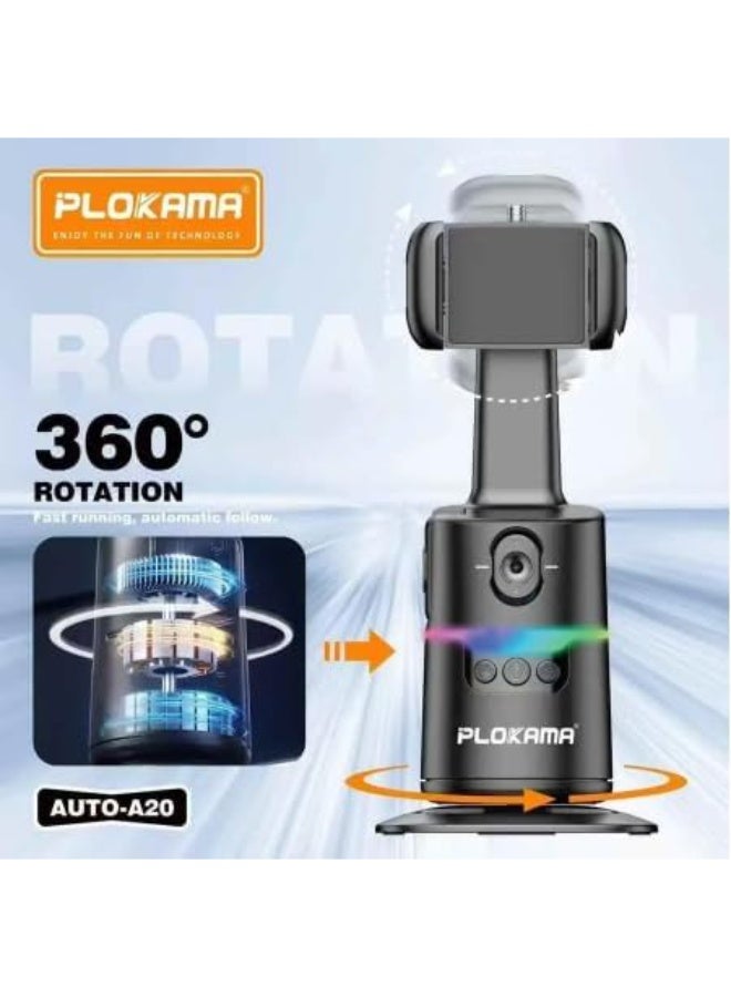 Plokama AUTO-A20 Mobile Phone Stabilizer with 360° Auto Face Tracking, TYPE C Output - with Remote Control - For Content Creators - Black - https://f.nooncdn.com/p/pzsku/Z859459842B9E16D07F44Z/45/1759059096/25fe2f50-be3e-4965-baf6-286f3e3a60b7.jpg