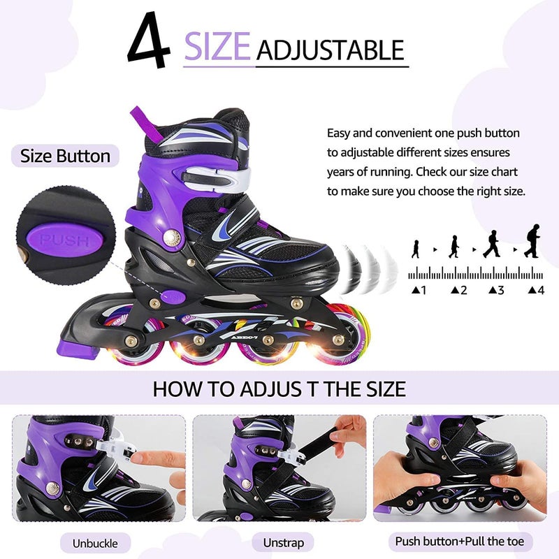 JeeFree 4 Size Adjustable Inline Skate for Kids,Children's Inline Skates with Light Up Wheel,Outdoor Illuminating Roller Skates for Girls,Boys and Beginners - Image 4