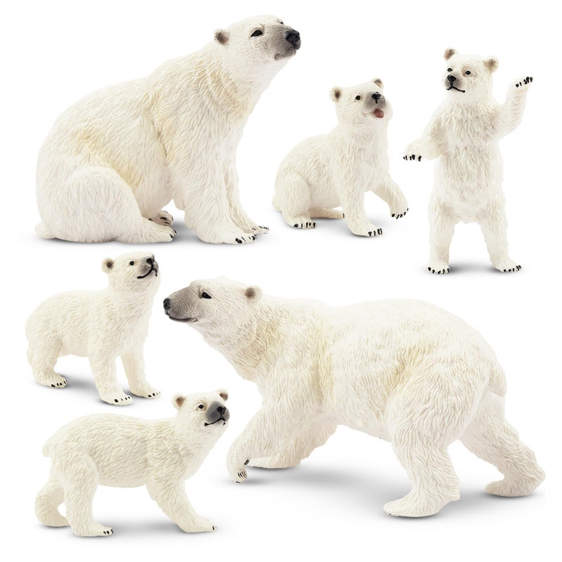 Toymany 6PCS Polar Bear Figurines Toy with Polar Bear Cub 24 Realistic Plastic Arctic Animals Figures Family Set for Christmas Educational Toys Cake Toppers Birthday Gifts for Kids - Image 2