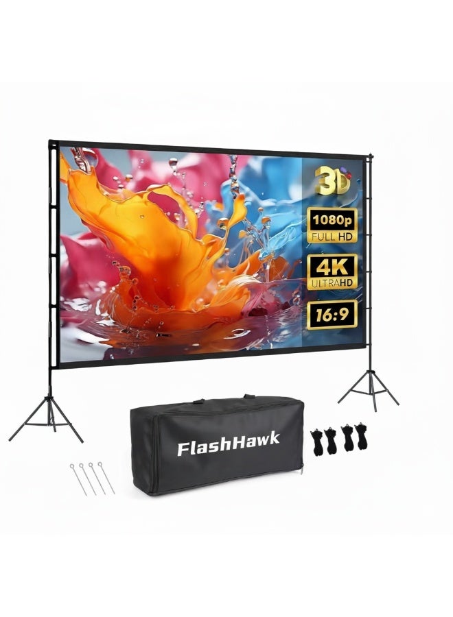 Flash Hawk شاشة عرض محمولة خارجية وداخلية بحجم 84 بوصة بنسبة 16:9 مع حوامل ثلاثية عالية 2 متر شاشة أفلام 4K HD - Image 1