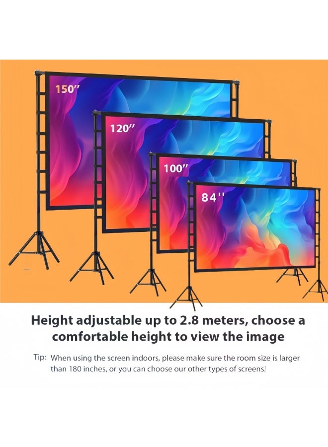Flash Hawk شاشة عرض محمولة خارجية وداخلية بحجم 84 بوصة بنسبة 16:9 مع حوامل ثلاثية عالية 2 متر شاشة أفلام 4K HD - Image 3