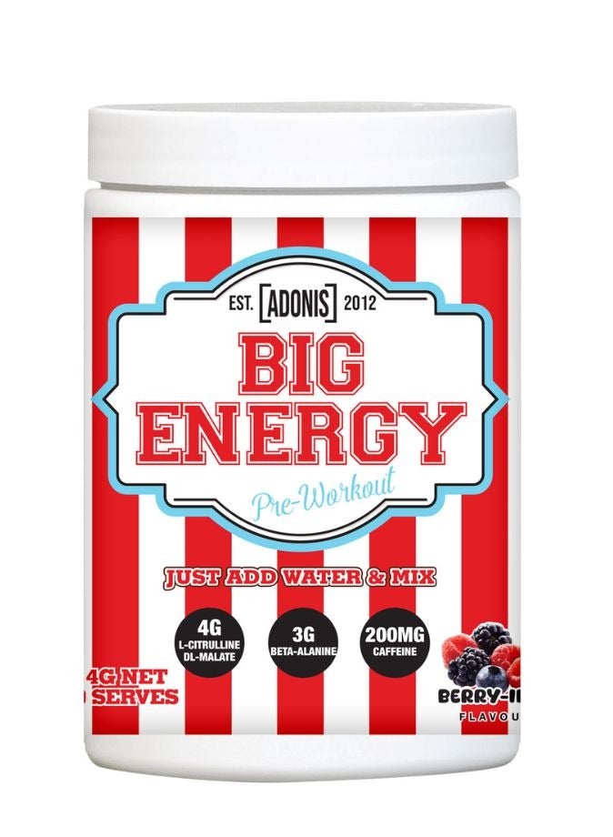 آدونیس مسحوق ما قبل التمرين "بيج إنرجي" بنكهة التوت، ٣٠ حصة | تركيبة طاقة فائقة، تركيز، وقدرة على التحمل