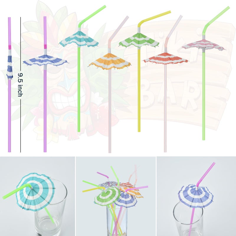 ALINK 100 PCS Umbrella Straws  Long Cocktail Drink Umbrellas Fancy Flower Bar Straws  Tropical Summber Beach Luau Tiki Hawaiian Party Straws Decorations - Circle  5mm x 240mm  AL-UMCircle-100 - Image 3