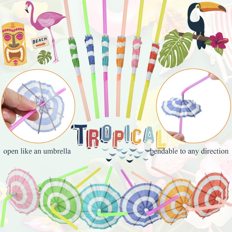 ALINK 100 PCS Umbrella Straws  Long Cocktail Drink Umbrellas Fancy Flower Bar Straws  Tropical Summber Beach Luau Tiki Hawaiian Party Straws Decorations - Circle  5mm x 240mm  AL-UMCircle-100 - Image 2