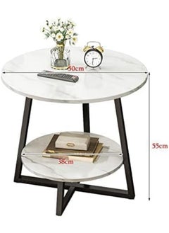 Generic Sofa Side Table Double Layer Round End Table Marble Like Side Table Coffee Table Sofa Table Bedside Table for Living Room Small Space  - Image 3