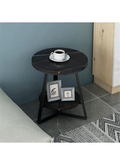 Generic Sofa Side Table Double Layer Round End Table Marble Like Side Table Coffee Table Sofa Table Bedside Table for Living Room Small Space  - Image 5