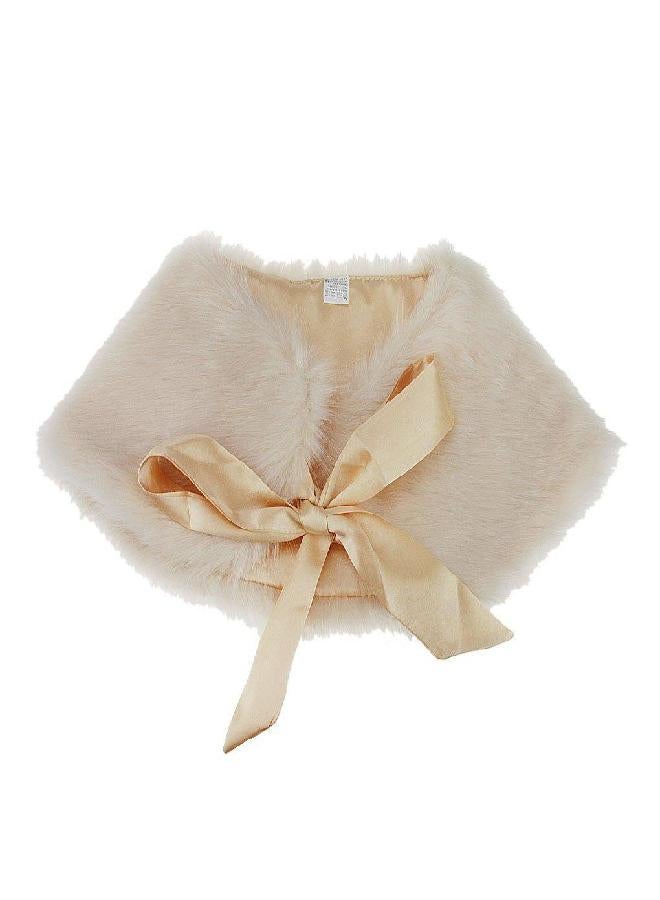 Fakeface شال زفاف مزخرف للفتيات الصغيرات من الفرو، كيب كتف مزيف لحفلات الهالوين والكرة المسائية، شامبانيا - Image 2