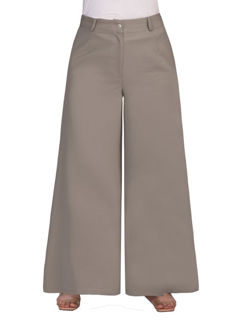 High Waist Wide Leg Pants With Front Zipper - Cafe