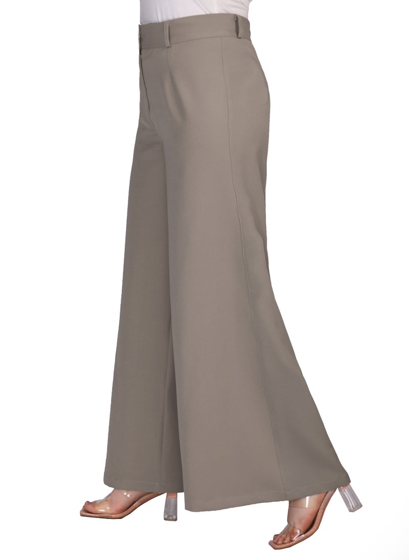 Smoky Egypt - High Waist Wide Leg Pants With Front Zipper - Cafe - Image 1