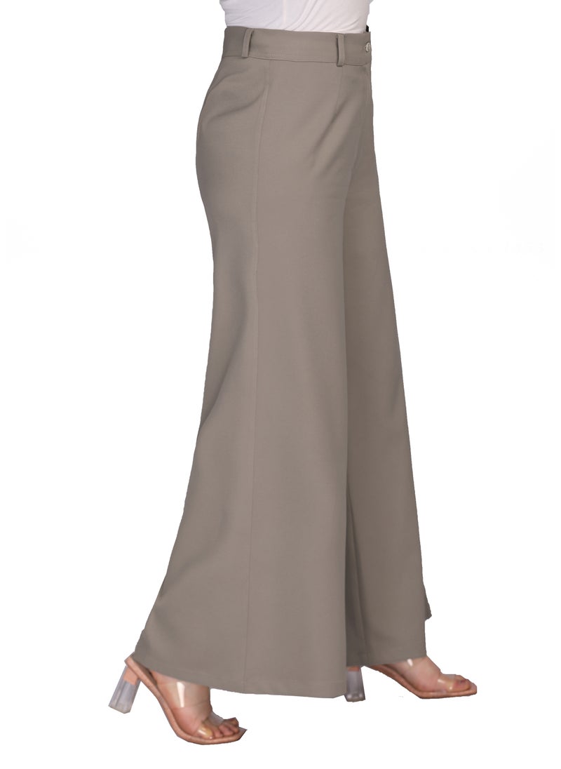 Smoky Egypt - High Waist Wide Leg Pants With Front Zipper - Cafe - Image 1