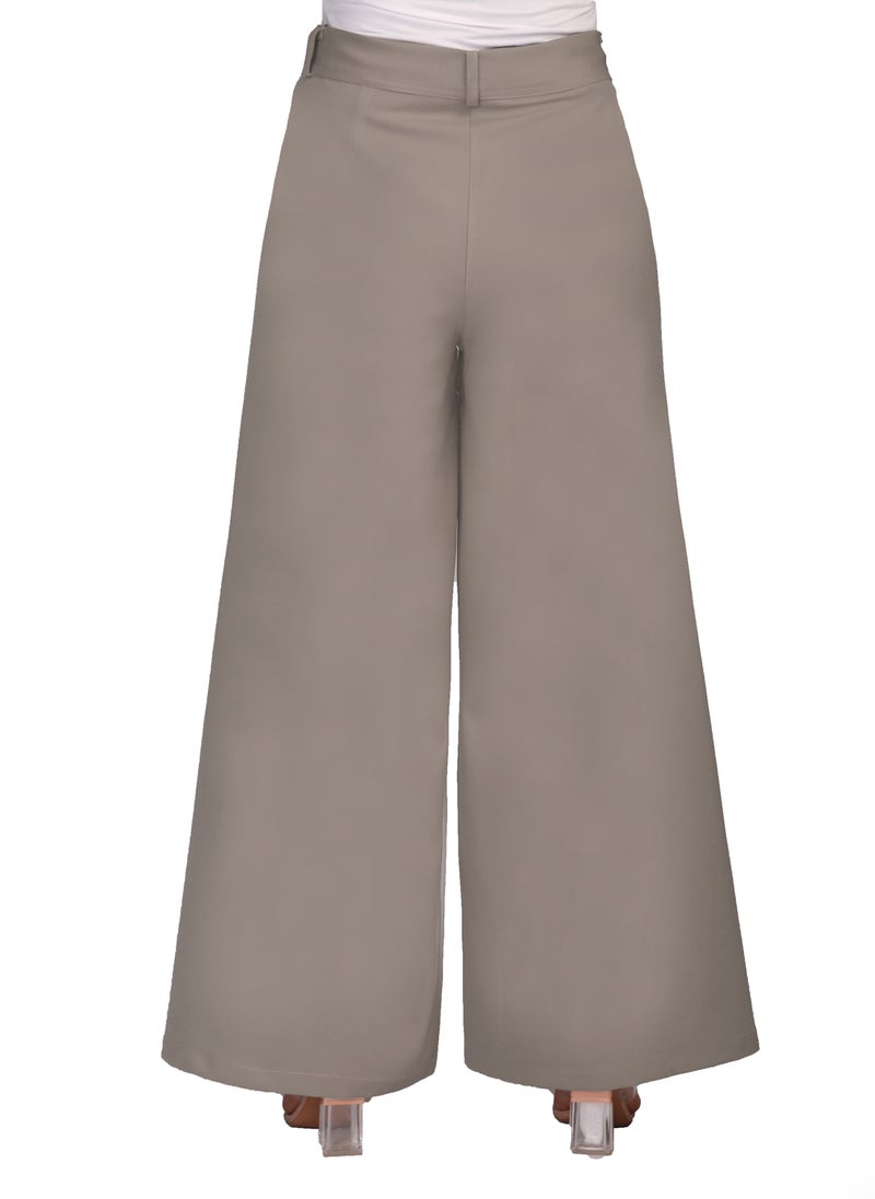 Smoky Egypt - High Waist Wide Leg Pants With Front Zipper - Cafe - Image 1