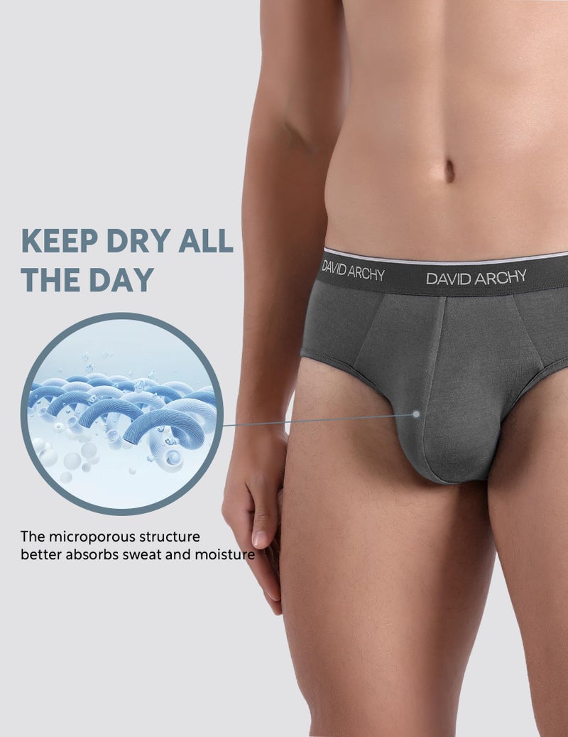 DAVID ARCHY Men's Briefs Rayon Made From Bamboo Underwear Pouch Breathable Super Soft Comfort Briefs Lightweight No Fly 4 Pack (M, Heather Gray-4 Pack) - Image 2