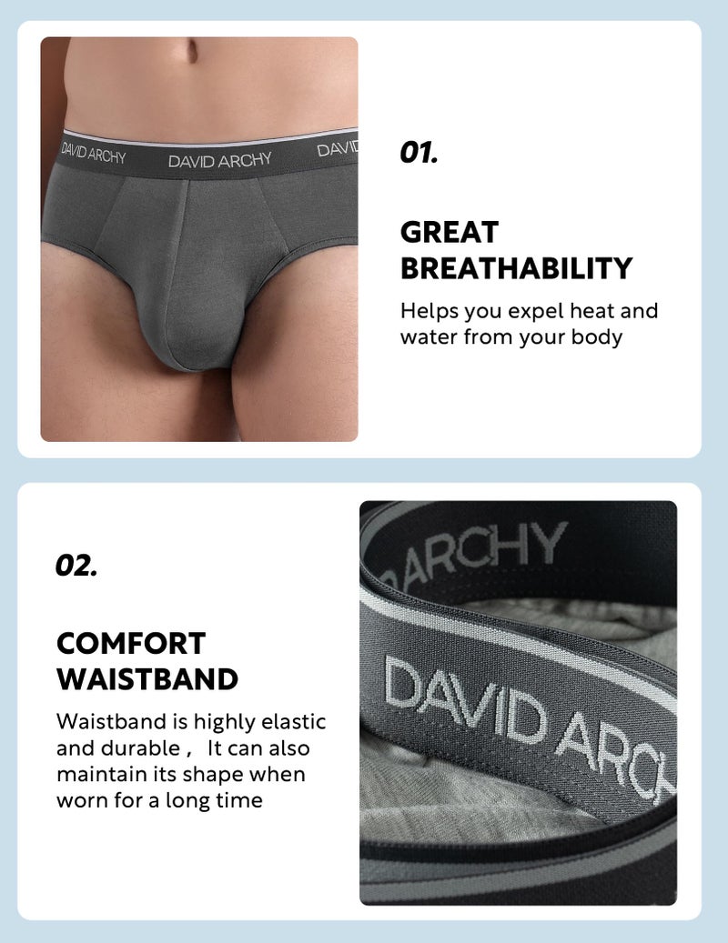 DAVID ARCHY Men's Briefs Rayon Made From Bamboo Underwear Pouch Breathable Super Soft Comfort Briefs Lightweight No Fly 4 Pack (M, Heather Gray-4 Pack) - Image 4