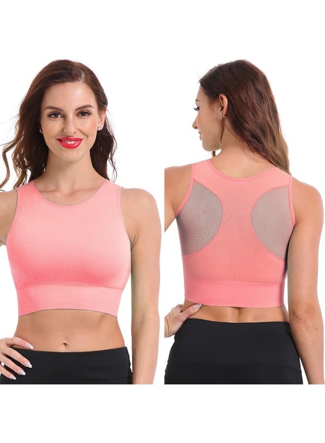 Rubik Sports Bra for Women, Shockproof Quick Dry Padded Seamless Sports Bra for Yoga Gym Training Running Workout Fitness (Pink, XX-Large) - Image 1
