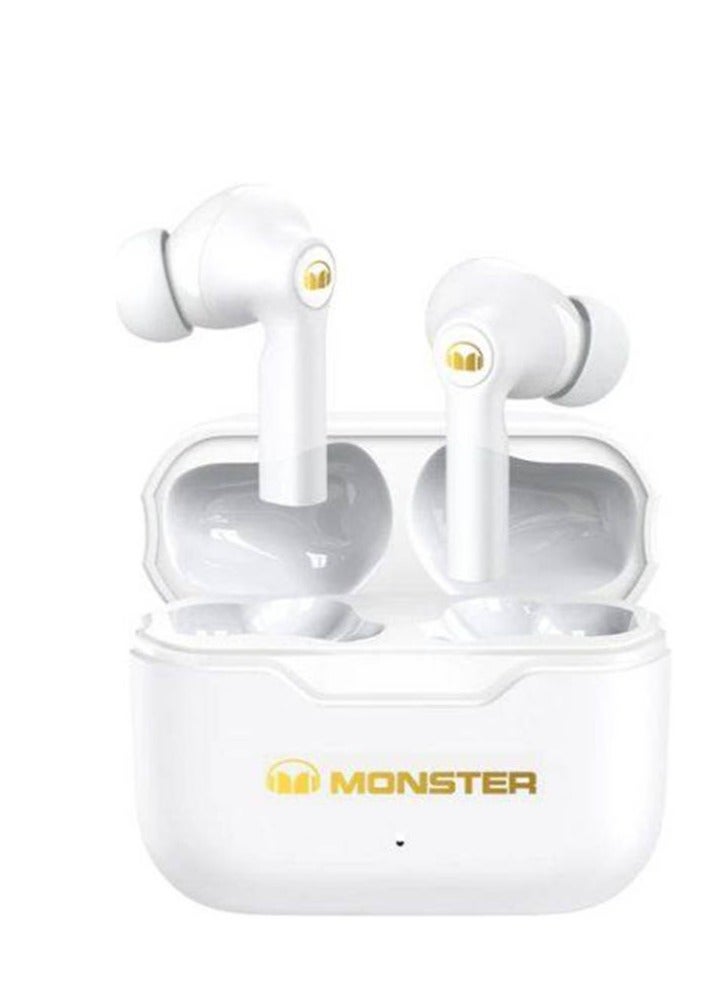 Monster XKT02 Wireless Bluetooth Earbuds Gaming Headphones Deep Bass Low Latency Game Headset with Built-in Microphone For Gaming Noise Canceling Headsets White - Image 1