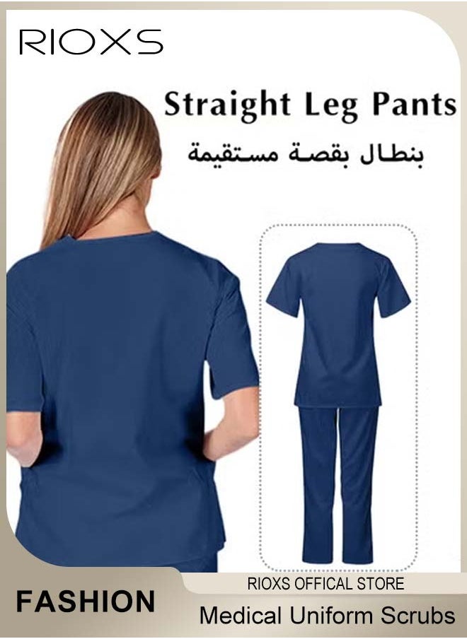 RIOXS - Unisex Medical Uniform Scrubs, Women And Men Scrubs Set, Professionals Medical Scrubs Short Sleeve Top And Pants For Workwear, Soft Stretch V-Neck Top And Trousers - Image 1