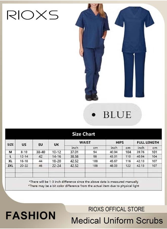 RIOXS - Unisex Medical Uniform Scrubs, Women And Men Scrubs Set, Professionals Medical Scrubs Short Sleeve Top And Pants For Workwear, Soft Stretch V-Neck Top And Trousers - Image 1