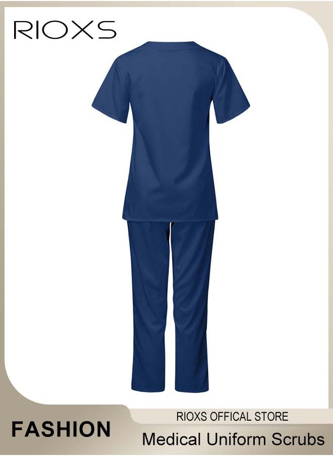 RIOXS - Unisex Medical Uniform Scrubs, Women And Men Scrubs Set, Professionals Medical Scrubs Short Sleeve Top And Pants For Workwear, Soft Stretch V-Neck Top And Trousers - Image 1
