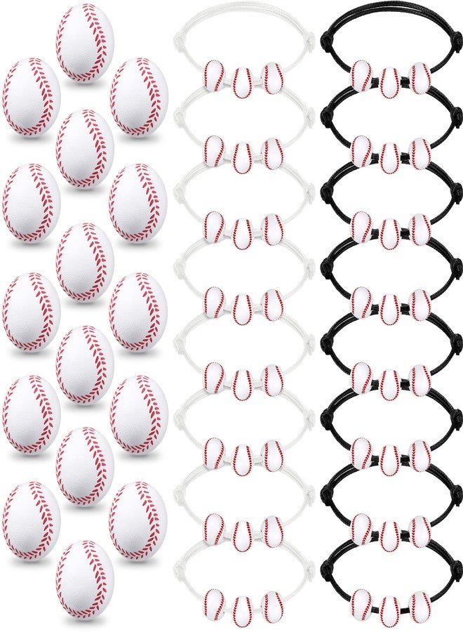 Romooa 32 Pieces Baseball Party Favors Set, 16 Adjustable Baseball Bracelet 16 Mini Sports Stress Ball Foam Theme Party Supplies for Team Sport Birthday Gift(Black, White) - Image 1