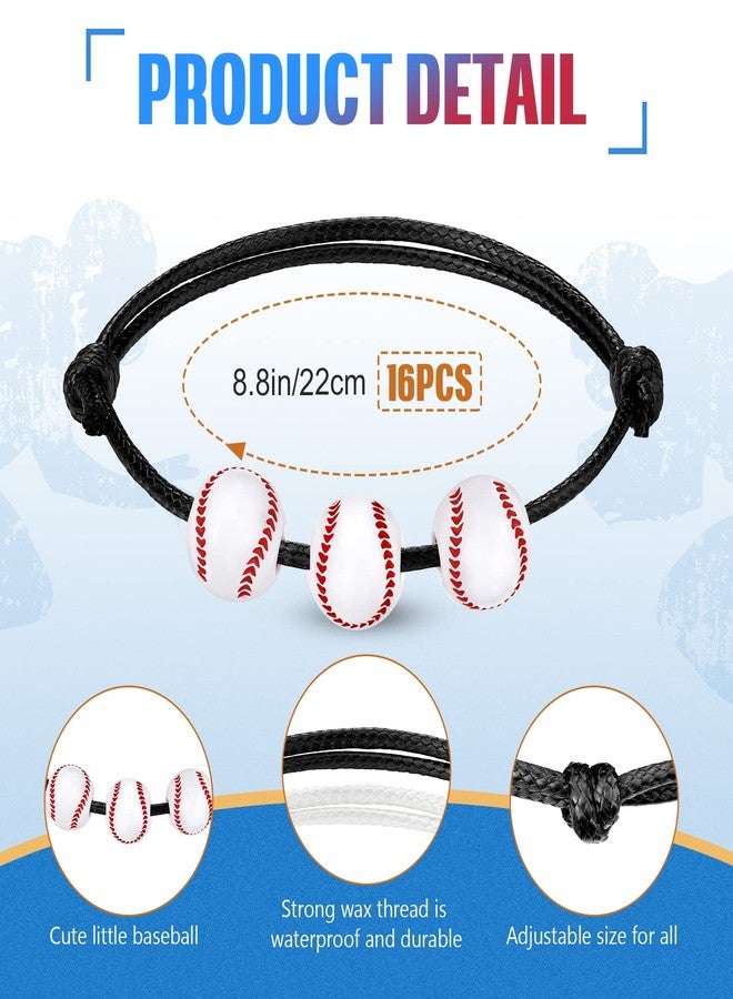 Romooa 32 Pieces Baseball Party Favors Set, 16 Adjustable Baseball Bracelet 16 Mini Sports Stress Ball Foam Theme Party Supplies for Team Sport Birthday Gift(Black, White) - Image 2