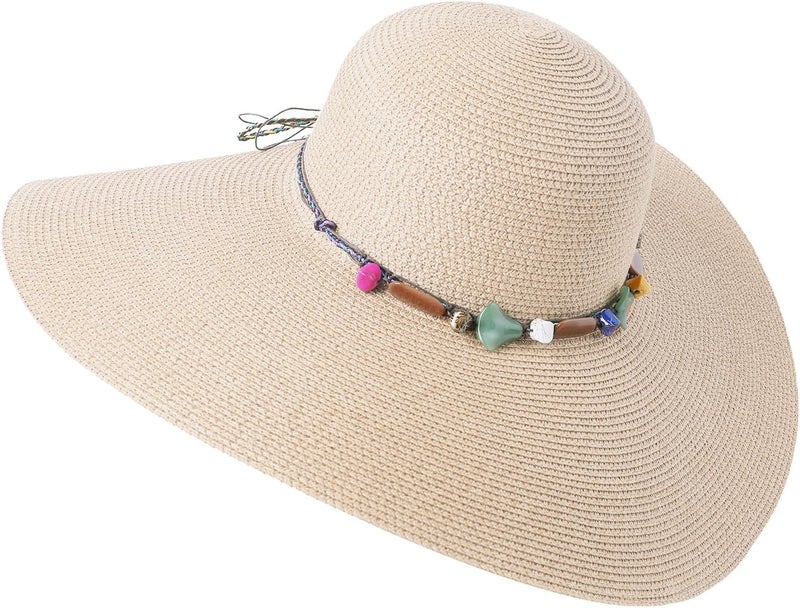 Lanzom Womens Wide Brim Straw Hat Big Floppy Foldable Roll up Cap Beach Sun Hat UPF 50+ - Image 5