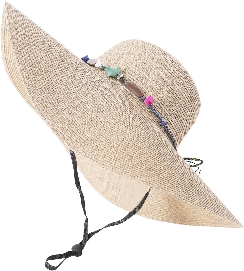 Lanzom Womens Wide Brim Straw Hat Big Floppy Foldable Roll up Cap Beach Sun Hat UPF 50+ - Image 3
