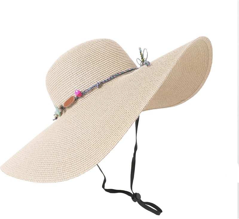 Lanzom Womens Wide Brim Straw Hat Big Floppy Foldable Roll up Cap Beach Sun Hat UPF 50+ - Image 4