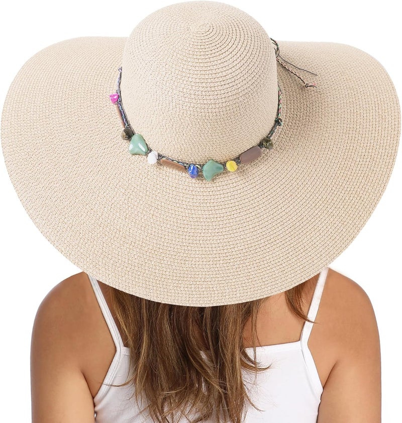 Lanzom Womens Wide Brim Straw Hat Big Floppy Foldable Roll up Cap Beach Sun Hat UPF 50+ - Image 2