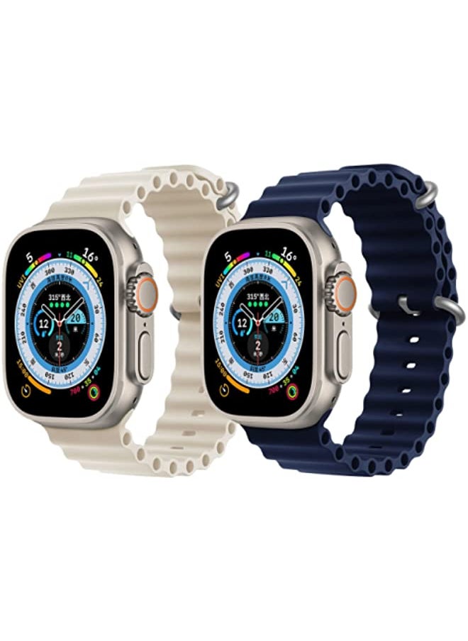 IAF - Silicone Ocean Band Strap Pearl White Silicone Ocean Band Strap Dark Blue Set of 2 for Apple Watch Ultra 8 49mm - Image 1