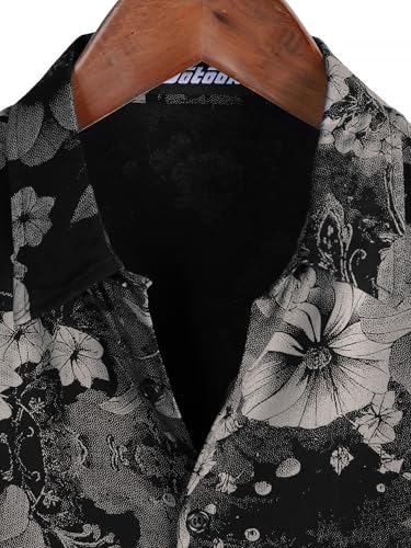 JOTOOK Mens Hawaiian Shirt Short Sleeve Button Down Tropical Shirts Casual Floral Summer Beach Shirt XX-Large Black Gray - Image 3