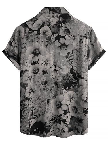 JOTOOK Mens Hawaiian Shirt Short Sleeve Button Down Tropical Shirts Casual Floral Summer Beach Shirt XX-Large Black Gray - Image 2