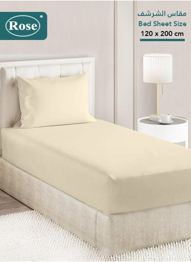 Rose - Rose Luxurious Plain Fitted Sheet with Deep Pockets and Pillow Case, Bed Sheet 2-Pieces Set, Soft & Cozy Microfiber Breathable and Cooling, Extra Twin Size 120x200 cm, Off White - Image 1