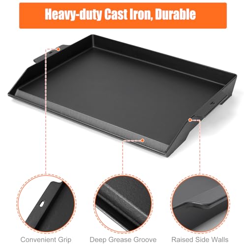 SearCook Cast Iron Griddle for Gas Grill and Stove Top, 23" x 16" Universal Flat Top Plate, X-Shaped Reinforced Ridges, Nonstick Coating Large BBQ Flat Top Plate for Camping, Parties - Image 3