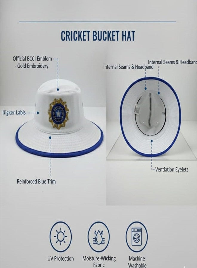 C Classic Cricket Bucket Hat, White with Blue Trim, Official Emblem, UV Protection, Moisture-Wicking Hat, Perfect for Cricket Players and Enthusiasts. - Image 5