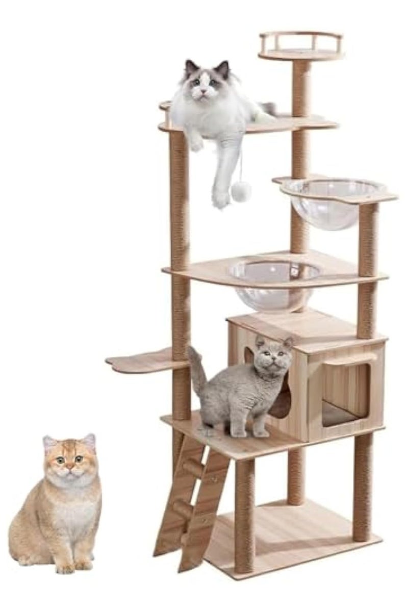 Cat Tree Cat Tower Condo Furniture Scratch Post with Natural Sisal Rope, Hammock & Cradle for Cats Kittens, Tall Cat Climbing Stand with Plush Perch & Toys