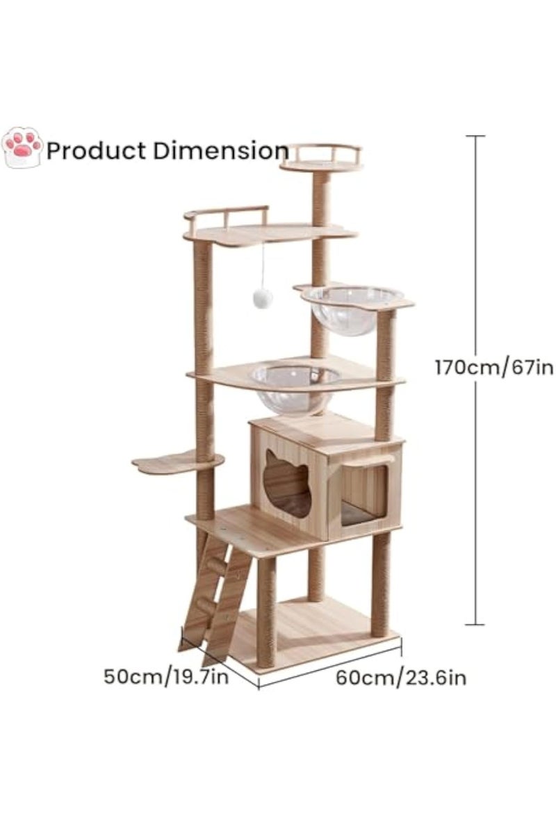 Cat Tree Cat Tower Condo Furniture Scratch Post with Natural Sisal Rope, Hammock & Cradle for Cats Kittens, Tall Cat Climbing Stand with Plush Perch & Toys