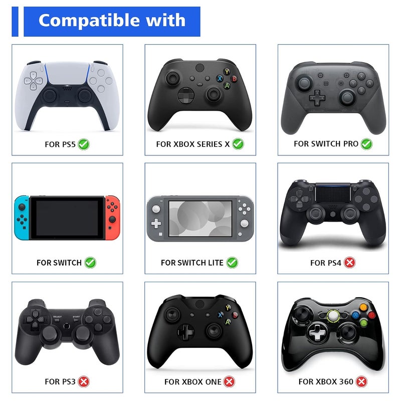 كابل شحن مضيء من PlayVital بطول 3.28 قدم لوحدة تحكم PS5، كابل شحن من نوع USB Type C لأذرع Xbox Core/Elite Series 2 / Switch 2 Pro Controller (عبوة من قطعتين) - Image 2