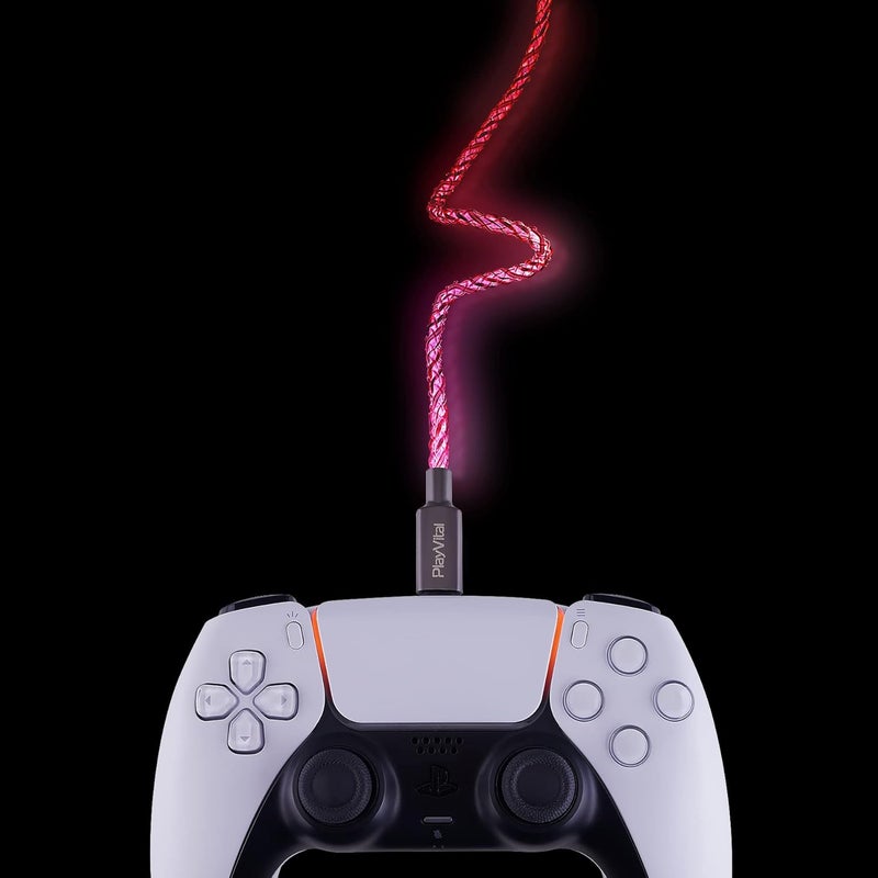 كابل شحن مضيء من PlayVital بطول 3.28 قدم لوحدة تحكم PS5، كابل شحن من نوع USB Type C لأذرع Xbox Core/Elite Series 2 / Switch 2 Pro Controller (عبوة من قطعتين) - Image 4