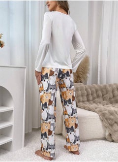 MANIKAN MANIKAN Women’s Pajama Set with Long Sleeves and Cat Print Pants  - Image 4