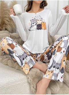 MANIKAN MANIKAN Women’s Pajama Set with Long Sleeves and Cat Print Pants  - Image 3