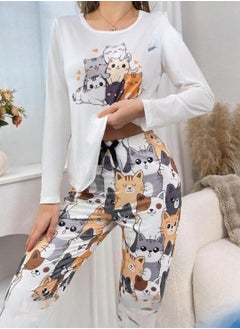 MANIKAN MANIKAN Women’s Pajama Set with Long Sleeves and Cat Print Pants  - Image 2