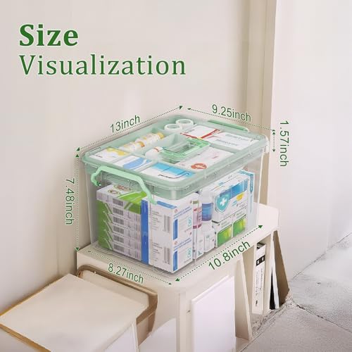 ANYPROLUS 15QT Clear Medicine Organizer Box with Handle, Plastic Medicine Container with Tray First Aid Box Empty, Thickened Medicine Storage Organizer Multipurpose Medication Organizer Storage - Image 2