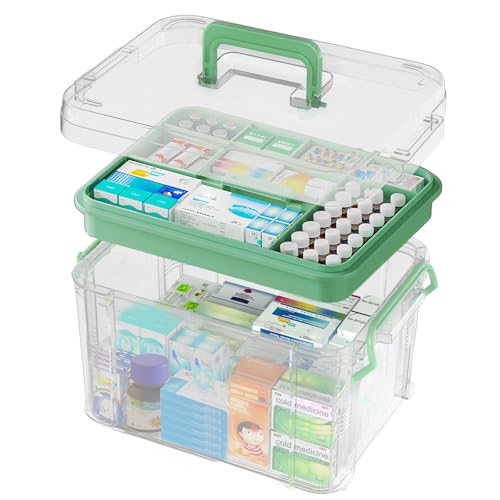 ANYPROLUS 15QT Clear Medicine Organizer Box with Handle, Plastic Medicine Container with Tray First Aid Box Empty, Thickened Medicine Storage Organizer Multipurpose Medication Organizer Storage - Image 1