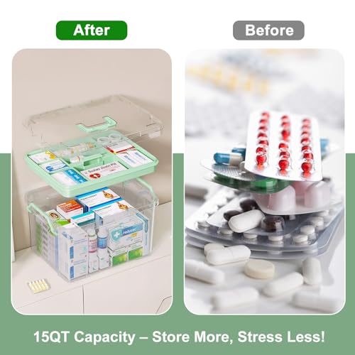 ANYPROLUS 15QT Clear Medicine Organizer Box with Handle, Plastic Medicine Container with Tray First Aid Box Empty, Thickened Medicine Storage Organizer Multipurpose Medication Organizer Storage - Image 5