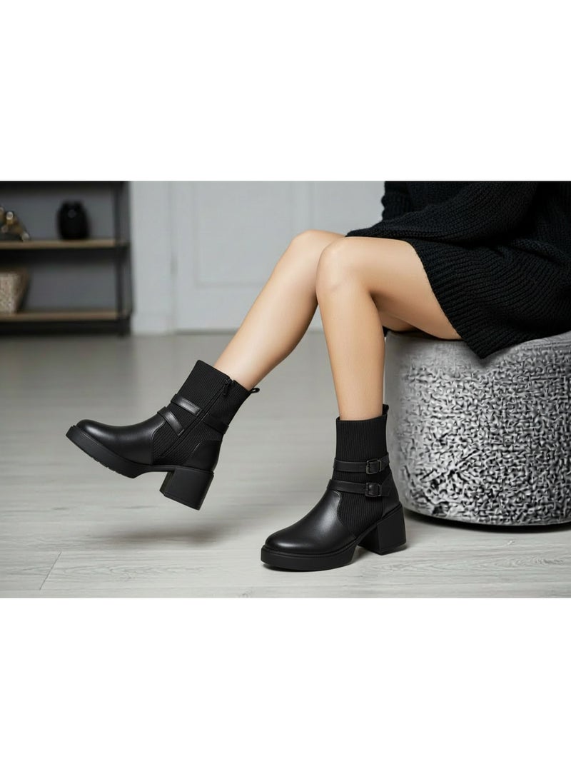 لايف ستيلاش  حذاء كاحل من الجلد مع استيك مطاط  E-108 - أسود - Image 1