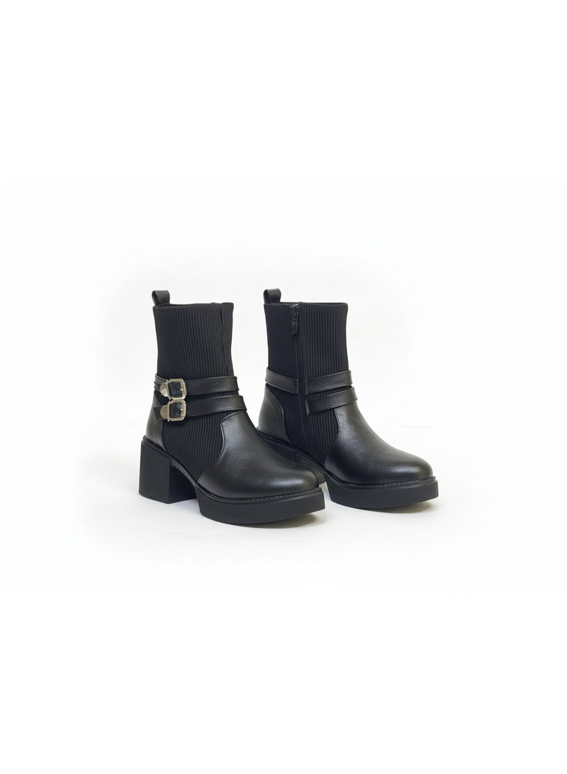 لايف ستيلاش  حذاء كاحل من الجلد مع استيك مطاط  E-108 - أسود - Image 2