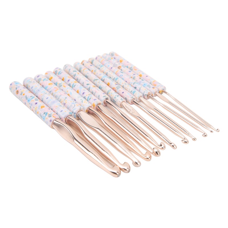 Crochet Needles Set Aluminium 12 Sizes Elegant Ergonomic Plastic Blue Flower Stamped Handle Crochet Hooks for DIY Hand Knitting - Image 3