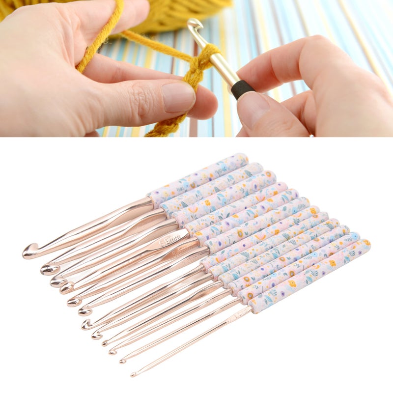 Crochet Needles Set Aluminium 12 Sizes Elegant Ergonomic Plastic Blue Flower Stamped Handle Crochet Hooks for DIY Hand Knitting - Image 4